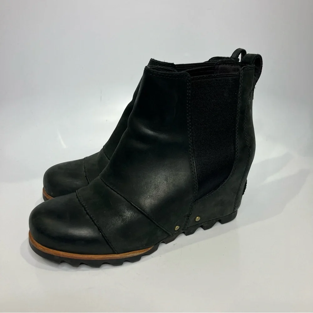 Sorel Black Leather Ankle Wedge Boot - Picture 3 of 9